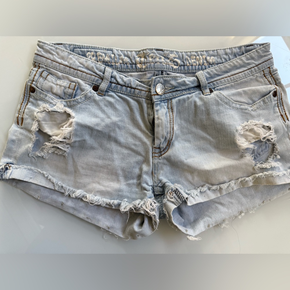 JEN25 Light Blue Distressed Denim Jean Shorts